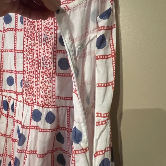 Oliphant Womens Domino Red Smocked Waist Ruffle Cotton Mini Dress Size Medium - Picture 4 of 10